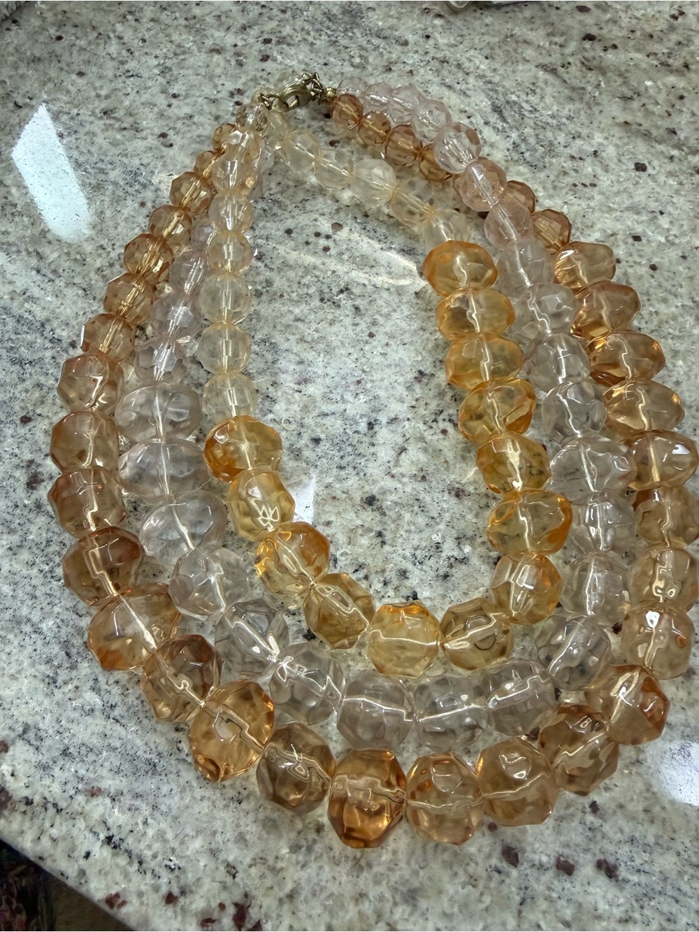 Multi-Strand Amber and Clear Beaded Necklace - Women Jewelry